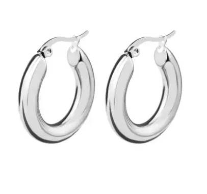 SILVER Circle Hoop Earrings - WHITE GOLD - Stainless Steel 18K Gold Plated Silver 080523