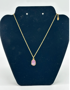 Rose Quartz Natural Stone 18k Gold Plated Stainless Steel Chain Necklace 120123