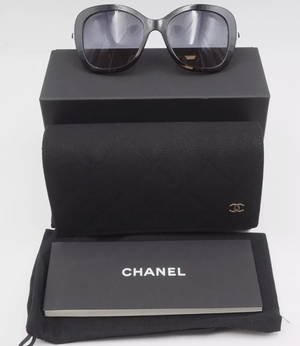 Preloved CHANEL Square Cat Eye Sunglasses With Imitation Pearls In Black/Gray - 5339 081924 H