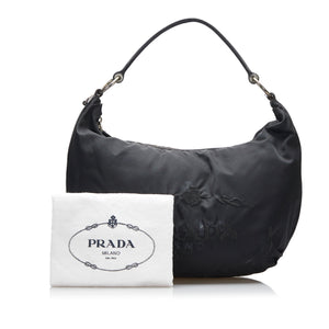 Preloved Prada Black Canapa Logo Tessuto Hobo 97MX2DQ 100824 Y