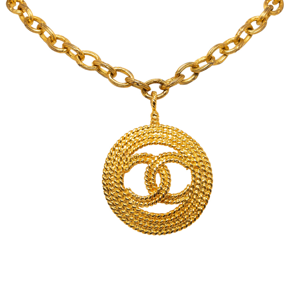 Preloved Chanel Vintage Gold CC Round Pendant Necklace 28 052424 Y