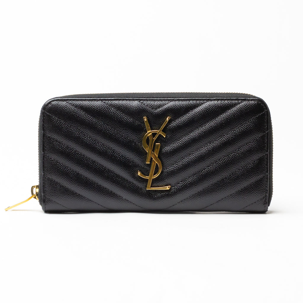 Preloved YSL Black Pebble Leather Cassandra Wallet JMQRQR8 053024B