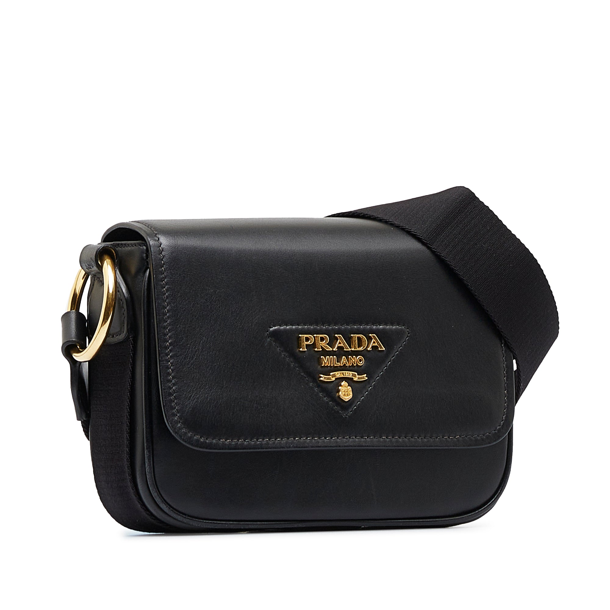 Prada Identity Full Flap Shoulder Bag Tessuto with Leather Small Black  1102731