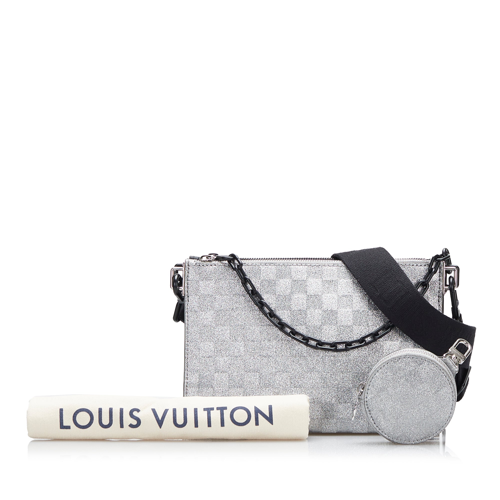 Louis Vuitton Trio Pouch Messenger Bag Damier Glitter Leather and