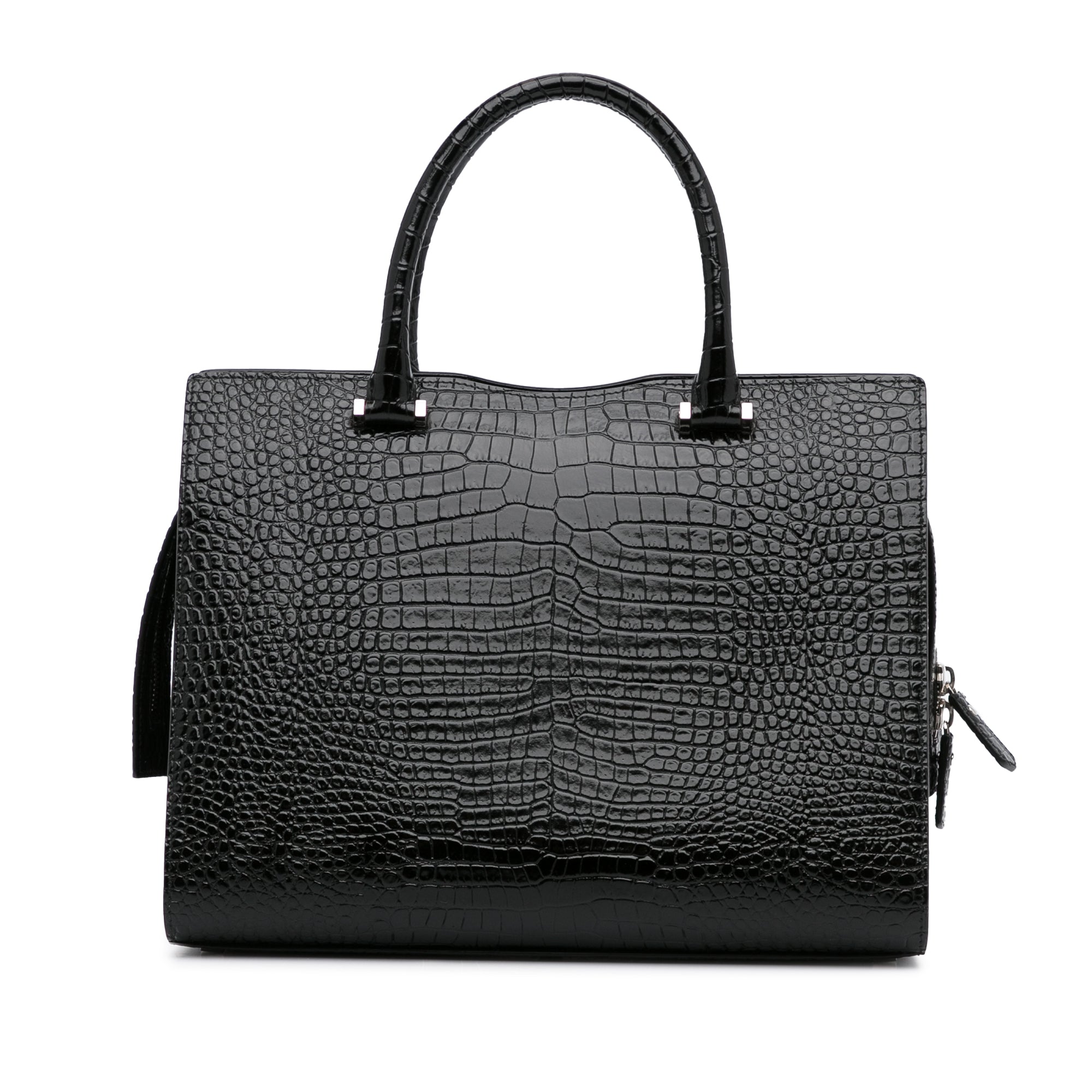 Saint Laurent Black Uptown Small Crocodile-embossed Leather Tote