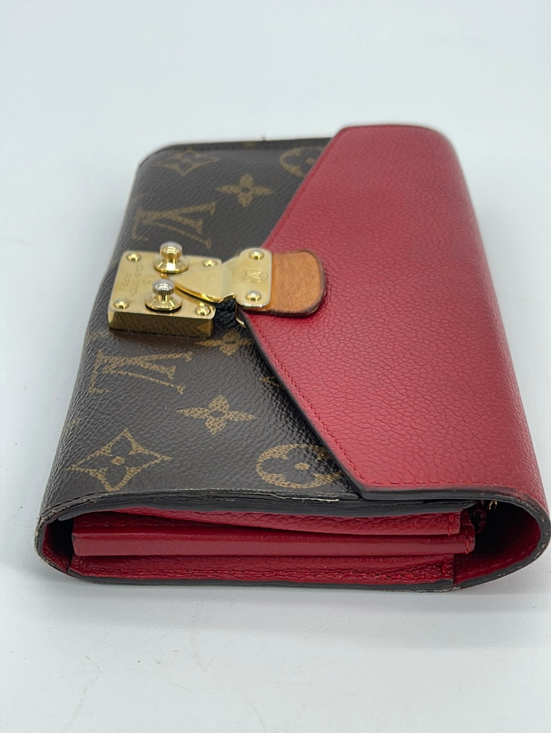 Louis Vuitton Red Brown Pallas Monogram Wallet with name with box