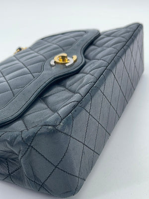 Vintage 1990’s CHANEL Paris CC Black Quilted Satin Crystal Flap Crossbody  Bag
