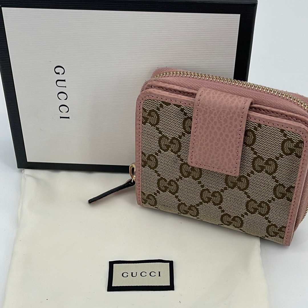 Gucci GG logo canvas and leather bifold cheapest wallet