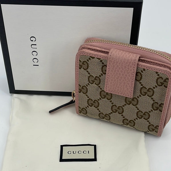 $400 Mens' Gucci Monogram Canvas GG Logo Brown Stripe Bifold