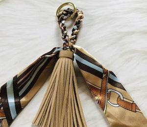 NEW Twilly Silk & Leather Tassel Keychain 9" 080724