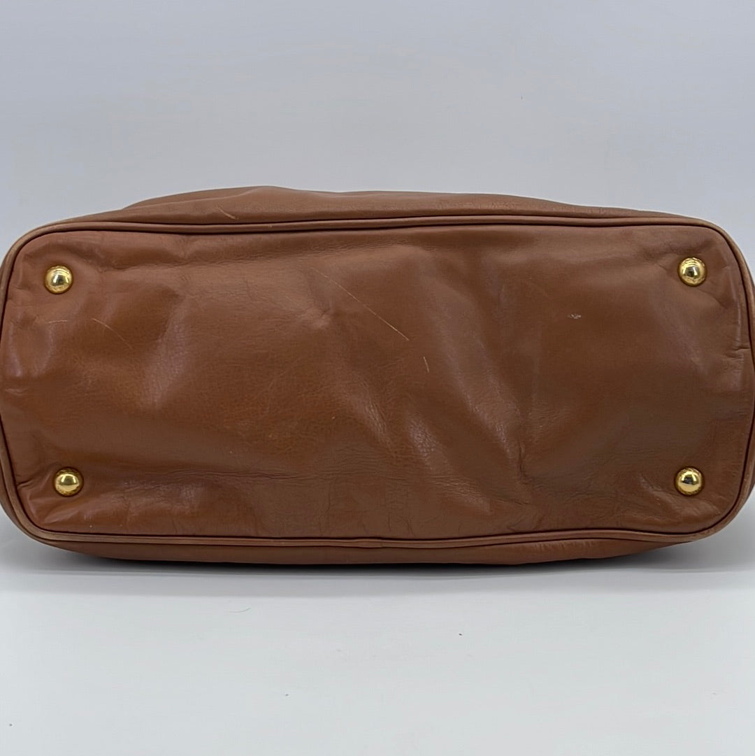 Prada White/Tan Leather Studded Shoulder Bag at 1stDibs