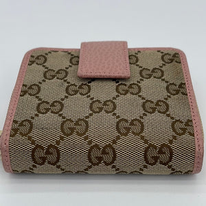 Gucci GG Monogram Womens Brown Canvas Leather Compact Long Bifold