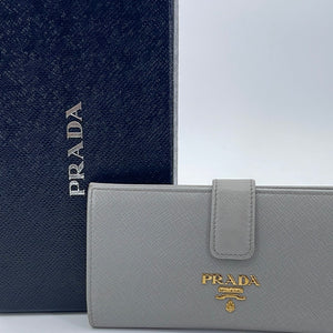 GIFTABLE PRELOVED Prada Grey Saffiano Leather Long Continental Wallet 230 061923 - DEAL $90