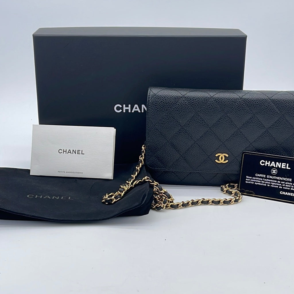 Preloved Chanel Quilted Black Caviar Leather Wallet on Chain 23006990 062823