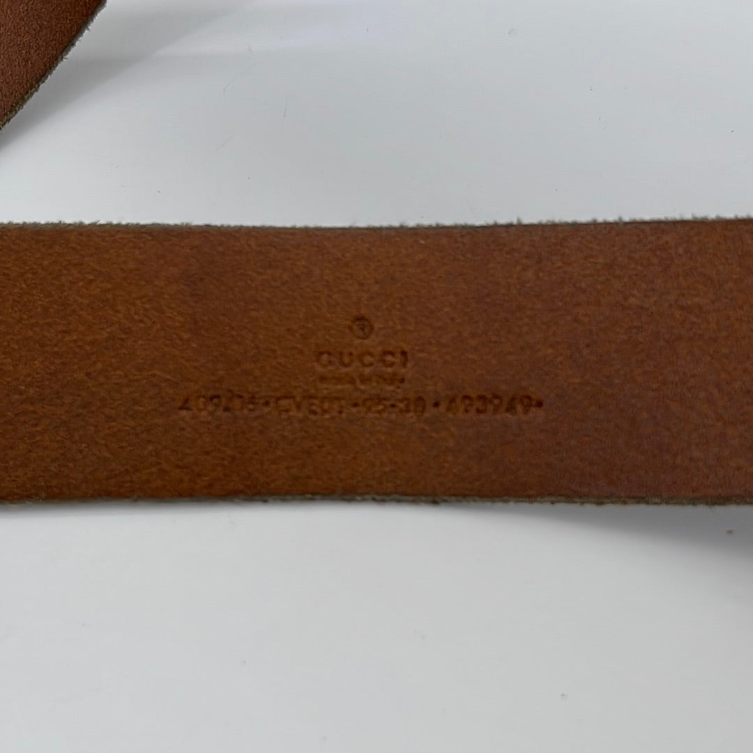 USED Gucci Leather Monogram Black/Brown Reverse Belt 95cm 38#473030 READ!