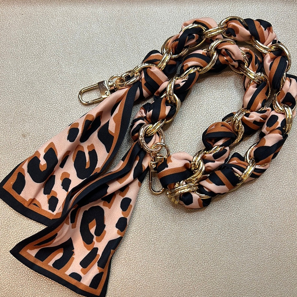 NEW 22" TWILLY SCARF GOLD CHAIN BROWN LEOPARD PRINT 062423