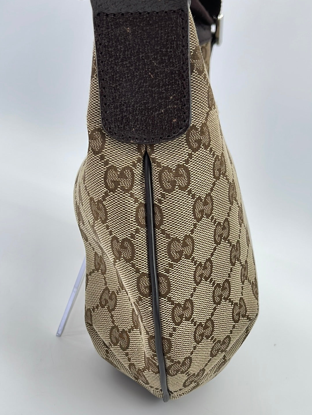 GUCCI Half-moon Crescent Hobo Shoulder Handbag Canvas W/leather Trim COA