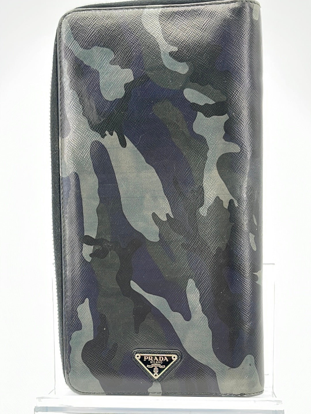 New Prada Black Saffiano Leather Camouflage Print Vertical Card