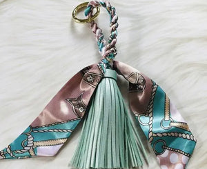 NEW Twilly Silk & Leather Tassel Keychain 9" 080724