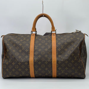 Vintage 1980s Louis Vuitton Keepall Bandouliere 50 Brown Monogram Duffel Bag