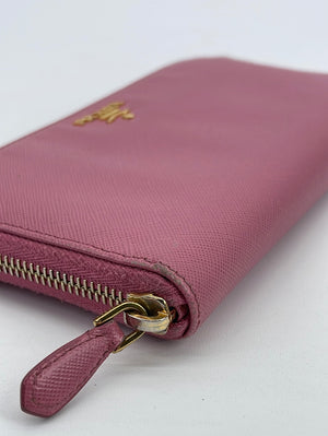 Prada Saffiano long wallet with card Pink Leather ref.871991 - Joli Closet