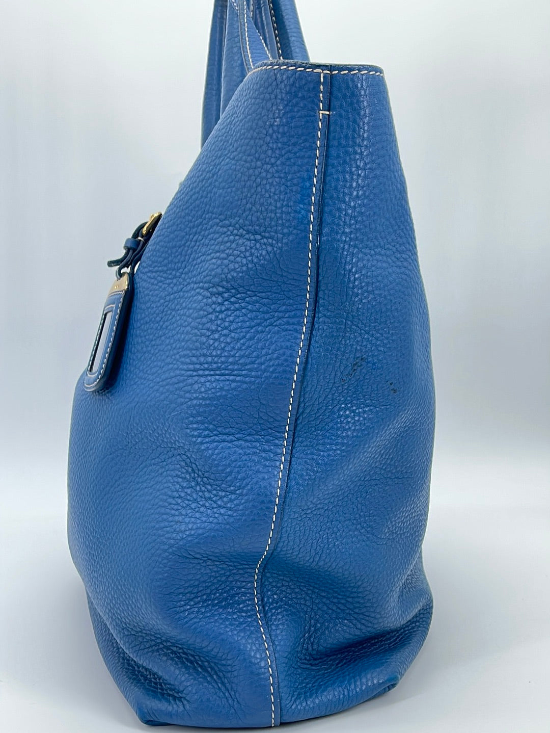 PRADA Vitello Daino blue leather gold logo double zip crossbody messenger  bag at 1stDibs
