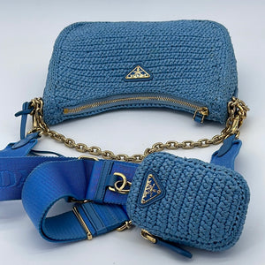 Preloved Prada Blue Re-Edition Crochet Shoulder Bag 272 060523
