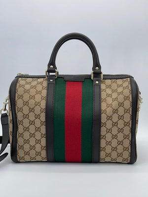 Gucci Original GG Vintage Web Boston Bag ○ Labellov ○ Buy and Sell  Authentic Luxury