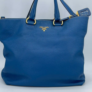 PRADA 2way Leather Tote Shoulder Bag Blue 1BA205
