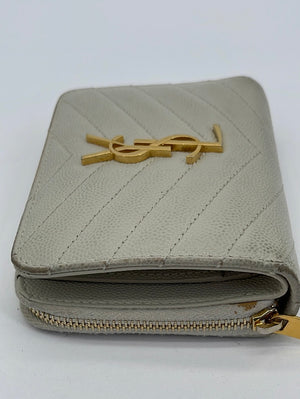Preloved Saint Laurent Cassandre Compact Zip Around Ivory Leather Wallet GUE4037230220 061323