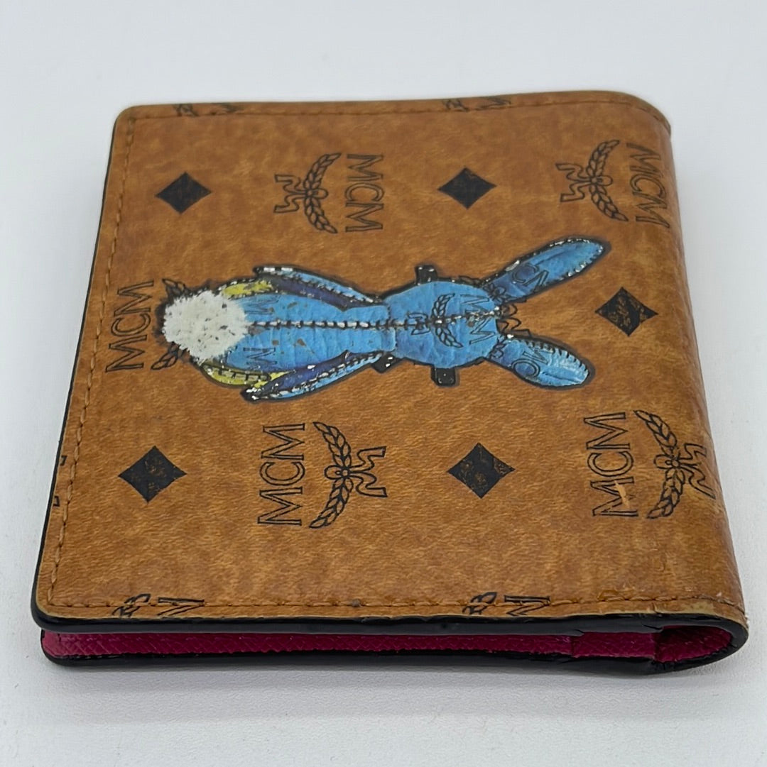 MCM Brown Visetos Mini Rabbit Leather Wallet Cognac Blue - A World