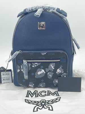 Small Stark Backpack in White Logo Visetos Blue