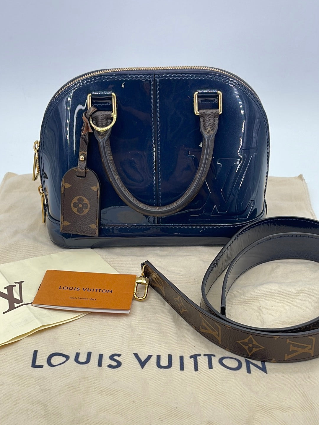 LOUIS VUITTON Alma PM Monogram Vernis Leather Satchel Bag Blue