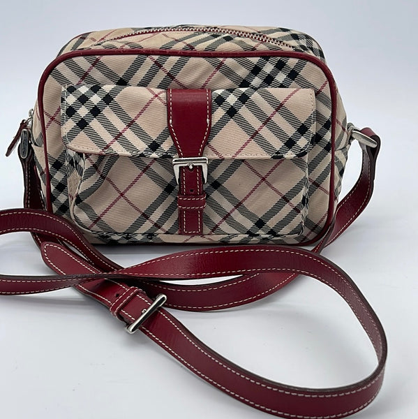 Burberry Blue Label Burgundy Nova Check Crossbody Bag 241108 at 1stDibs