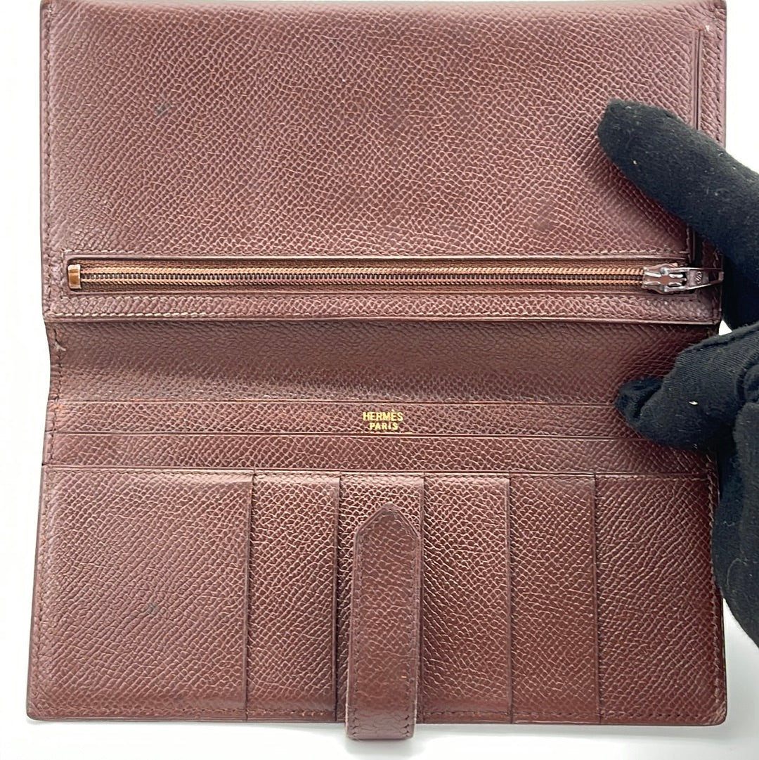 Hermes Bearn Classic Ostrich Leather Bifold Wallet Long Purse in Black –  Resurrecshionresell
