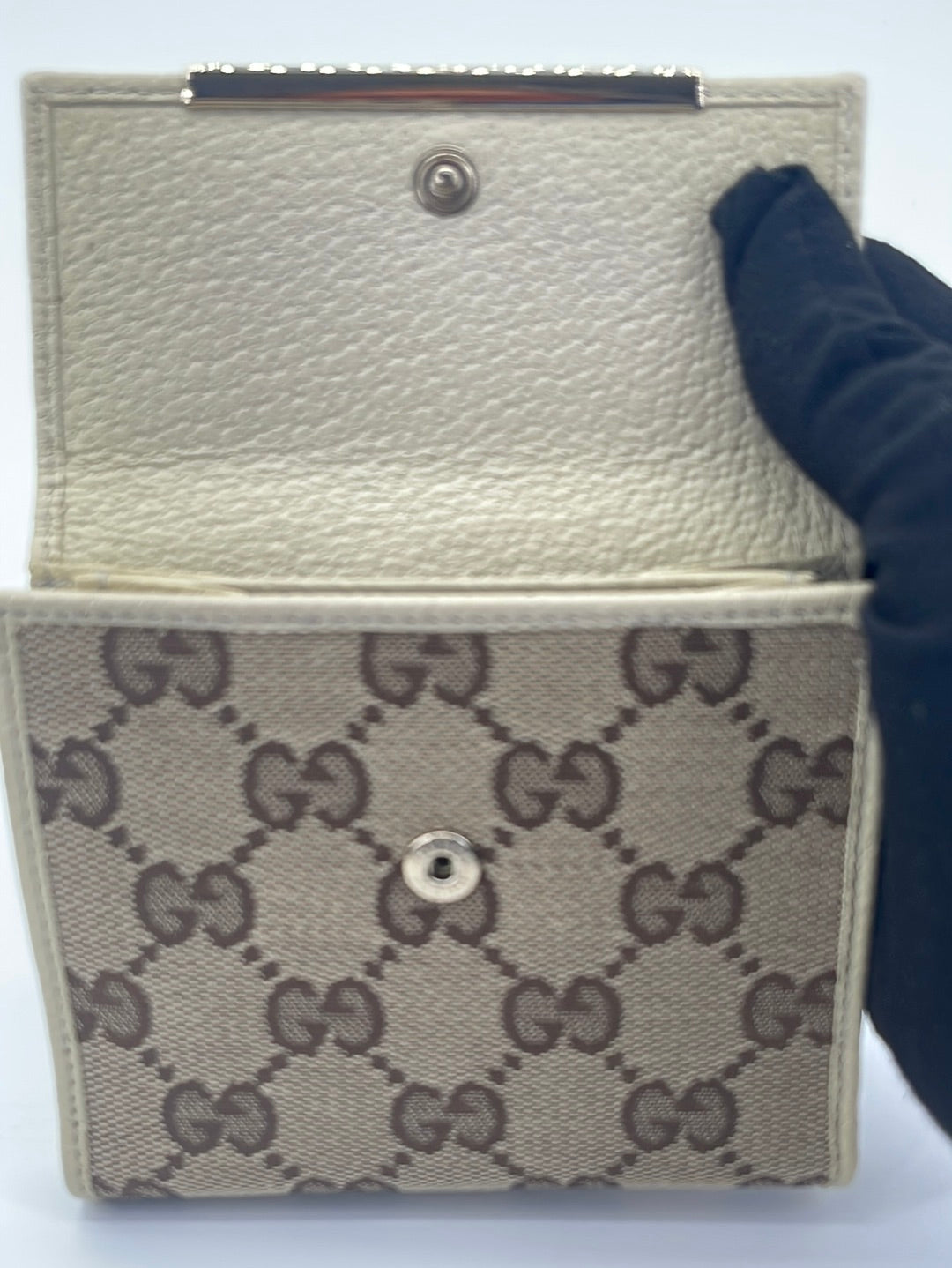 GUCCI Monogram Lady Web Convertible Wallet Beige Cuir 1299029