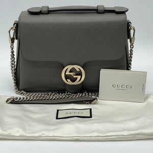 Gucci Gray Dollar Calfskin Interlocking G Top Handle Shoulder Bag