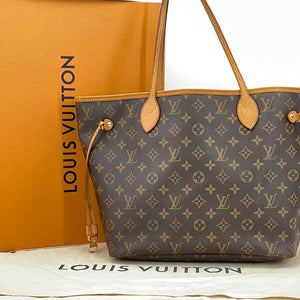 LOUIS VUITTON Neverfull MM Monogram Canvas Tote Bag Brown/Red