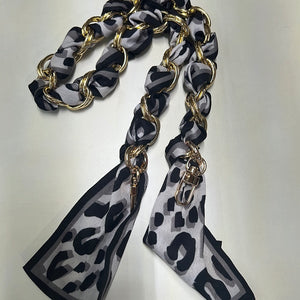 NEW 22" TWILLY SCARF GOLD CHAIN BLACK & GREY LEOPARD 060723