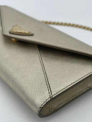 Prada Small Saffiano Leather Wallet Cannella Gold Lettering
