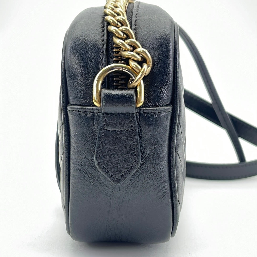 Gucci Black Matelassé Leather Small GG Marmont Camera Bag Gucci