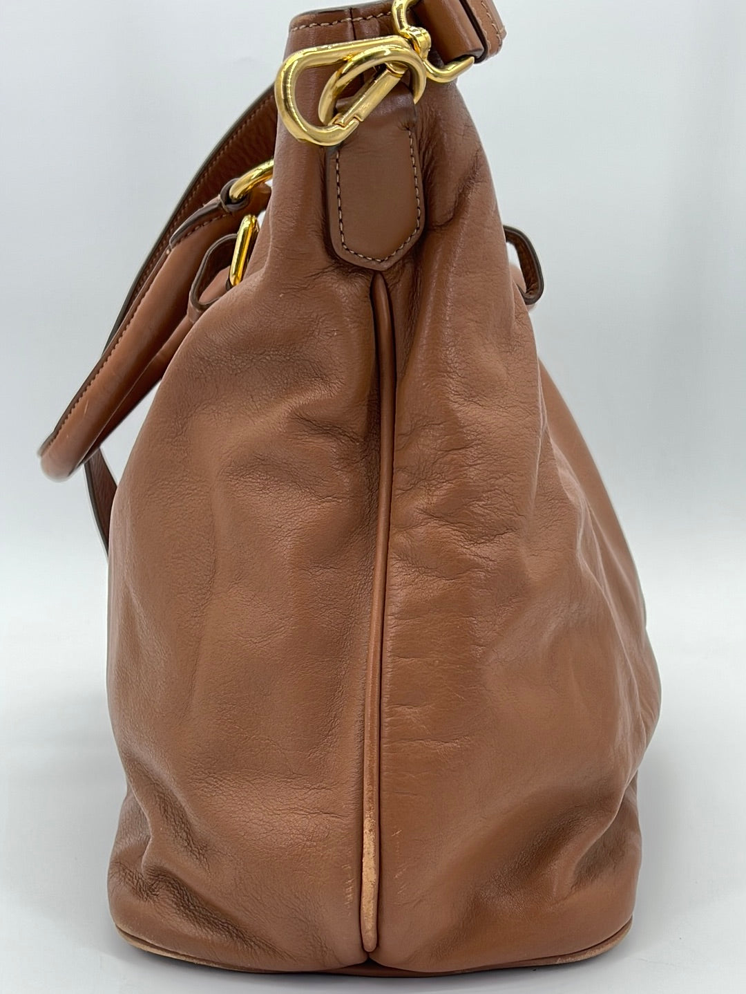 Prada Hand Shoulder Bag Purse Dark Green Leather Vitello Daino 129