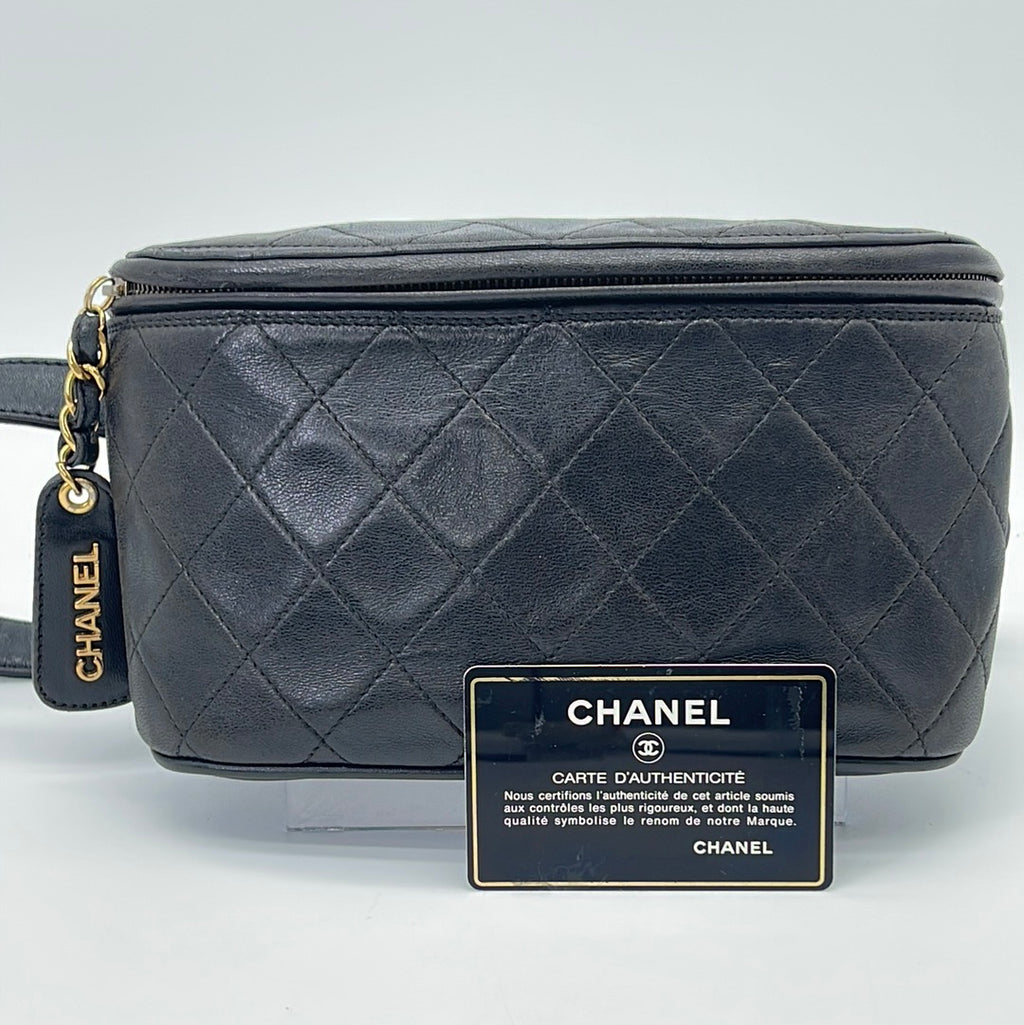 VIntage Chanel Black Lambskin Medium 30 Zip Belt Bag 3829398 062823 $400 OFF LIVE SHOW