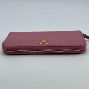 Prada Pink Saffiano Ribbon Logo Leather Bifold Long Wallet