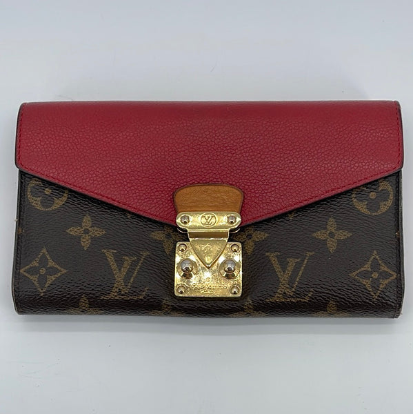 Preloved Louis Vuitton Monogram Canvas and Red Leather Pallas Wallet SN1159  100623 $ 140 off Flash