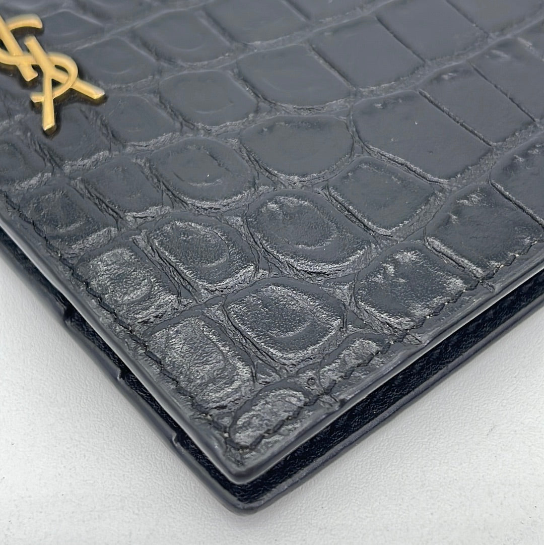Saint Laurent Monogram Key Pouch In Crocodile Embossed Leather in Black for  Men