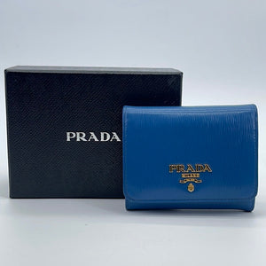 Prada Blue Saffiano Leather Bi-Fold Compact Wallet