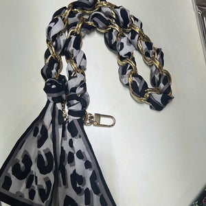 NEW 22" TWILLY SCARF GOLD CHAIN BLACK & GREY LEOPARD 060723