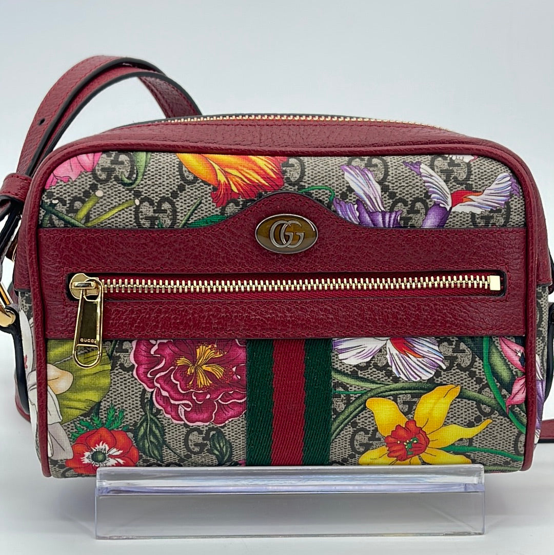 Gucci Ophidia Floral And GG Supreme Tote in Red