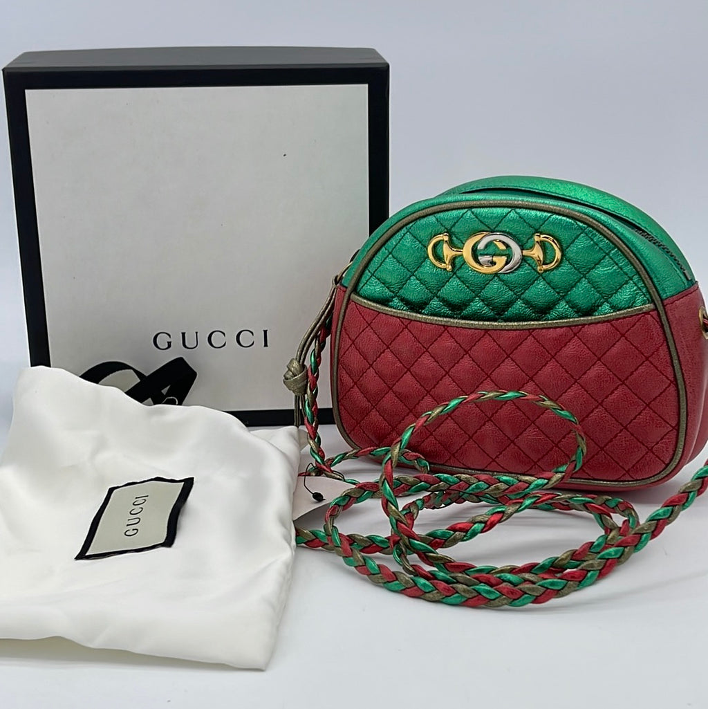 PRELOVED Gucci Red and Green Metallic Quilted Calfskin Crossbody Trapuntata Camara Bag 5349512149 062823